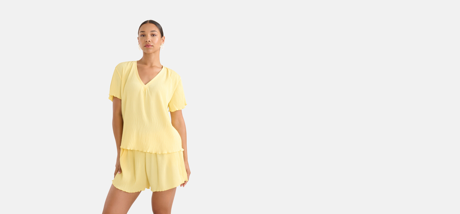 Crinkle T-shirt Geel SHOEBY WOMEN