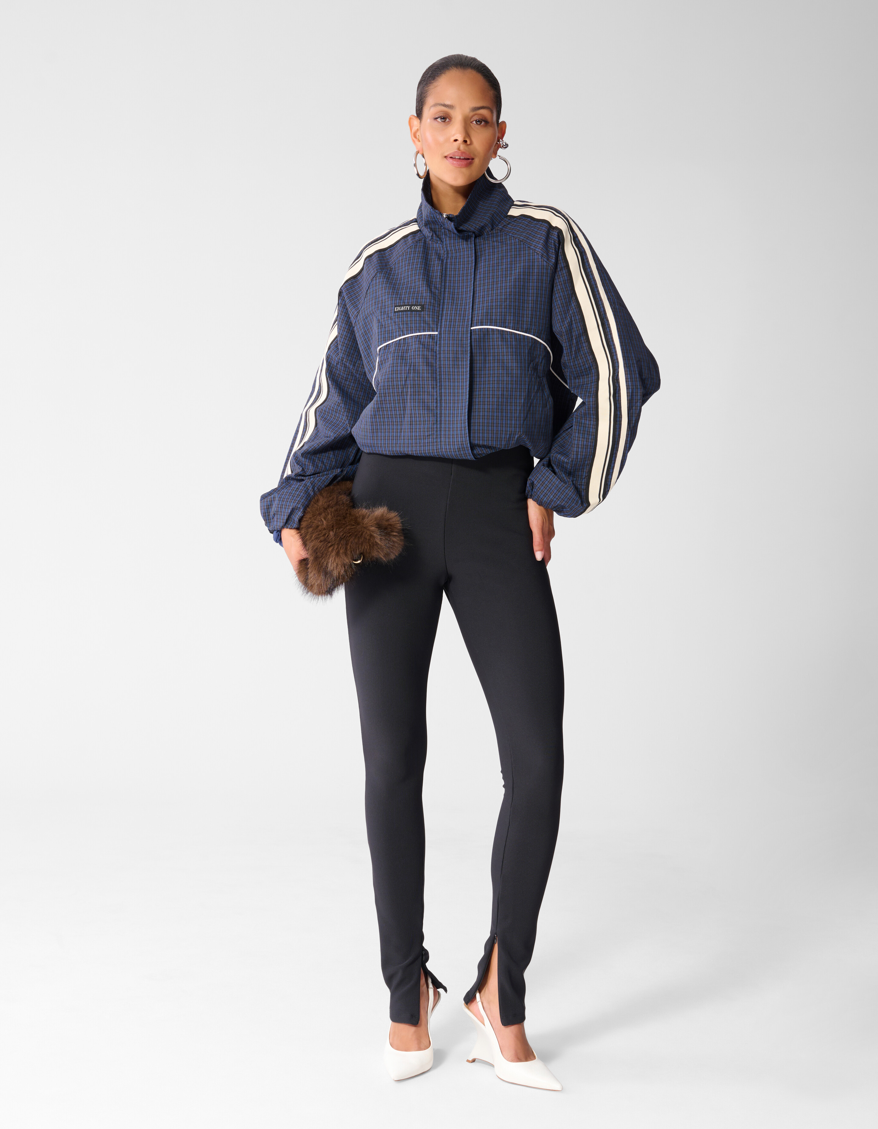 Oversized Sporty Karo Jacke Dunkelblau SHOEBY WOMEN