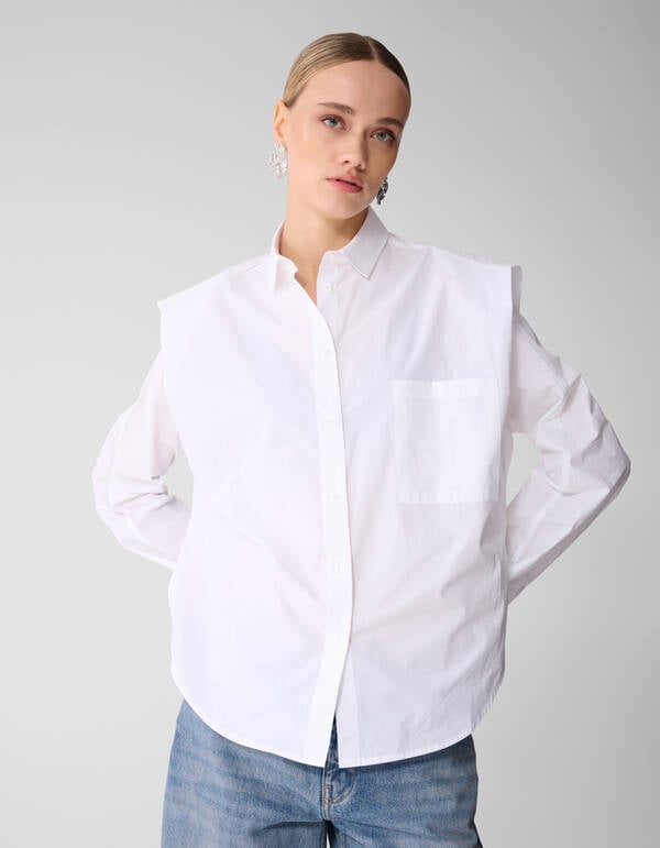 Die Pleat Poplin Bluse Wei&szlig; SHOEBY WOMEN