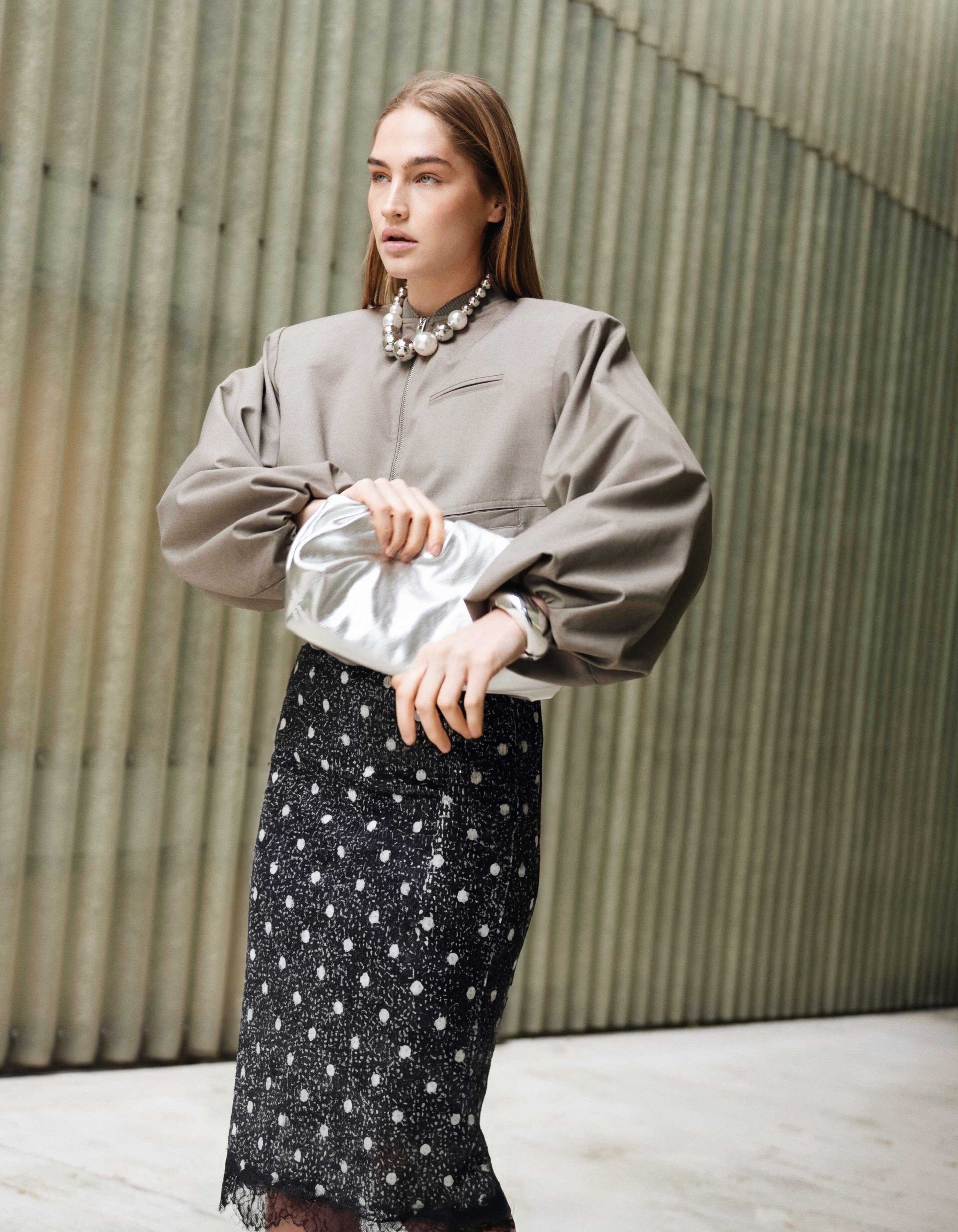 Sequin Polkadot Midi Rock Dunkelgrau SHOEBY WOMEN