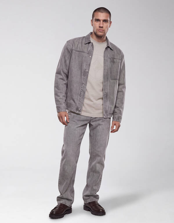 Relaxed Washed Denim Overshirt Grau SHOEBY MEN