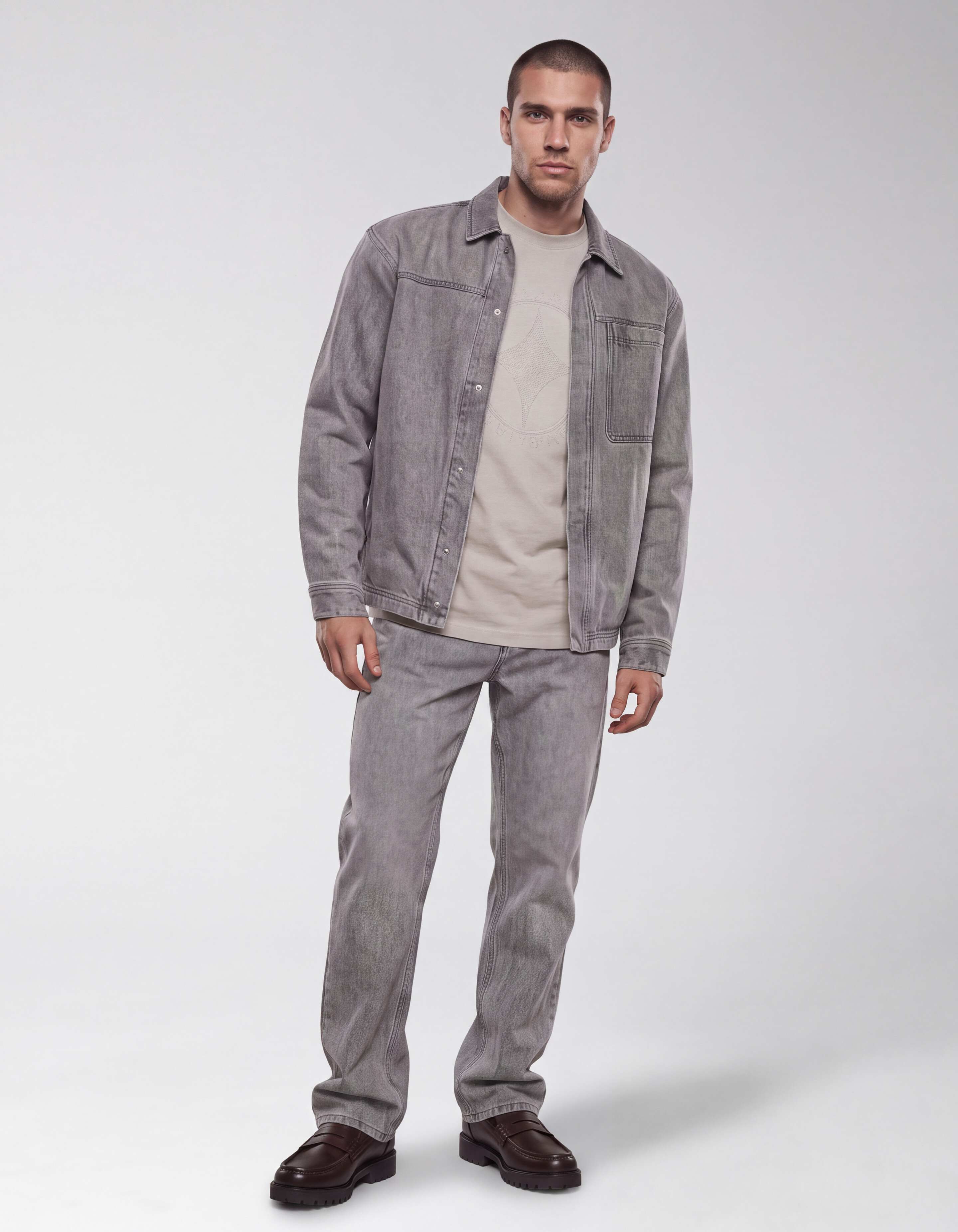 Relaxed Washed Denim Overshirt Grau SHOEBY MEN