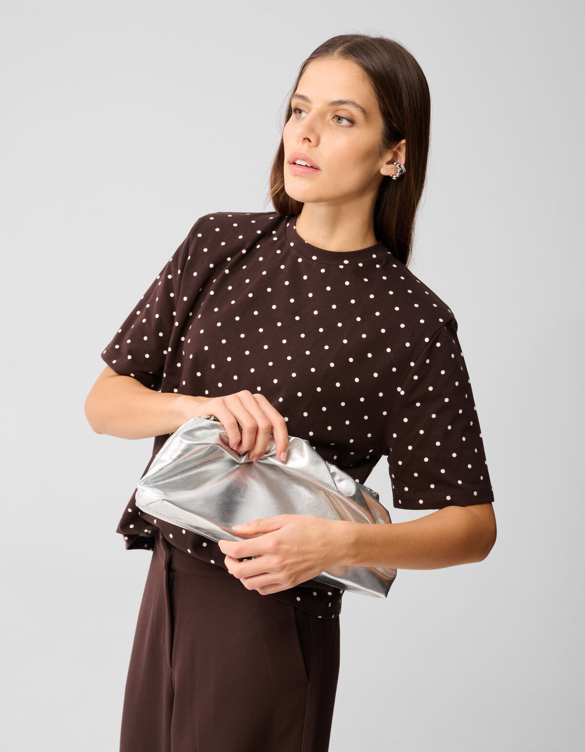 Polkadot-Shoulder-T-Shirt Dunkelbraun SHOEBY WOMEN