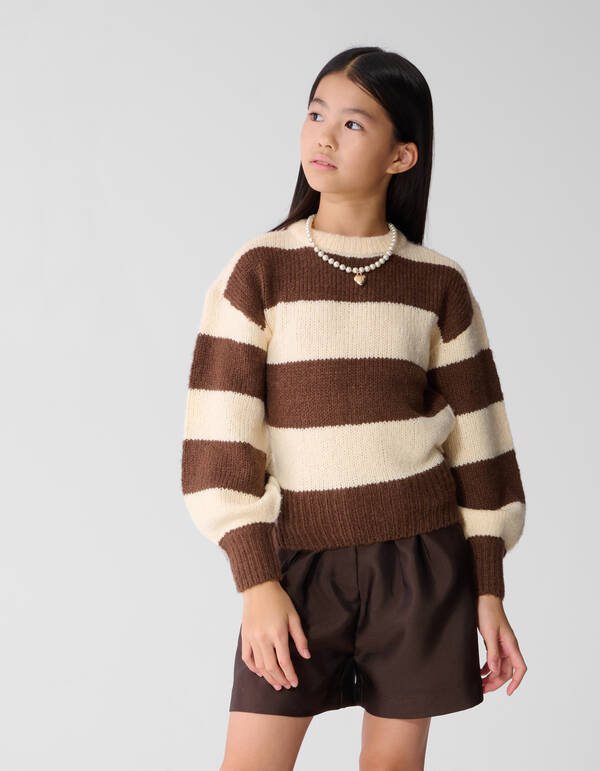 Gestreifte Strickpullover Braun/Ecru SHOEBY GIRLS
