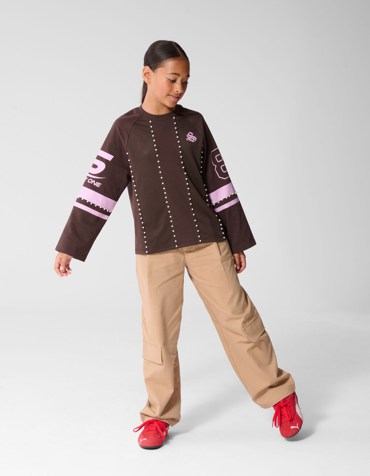 Perlen Mesh Longsleeve Dunkelbraun SHOEBY GIRLS