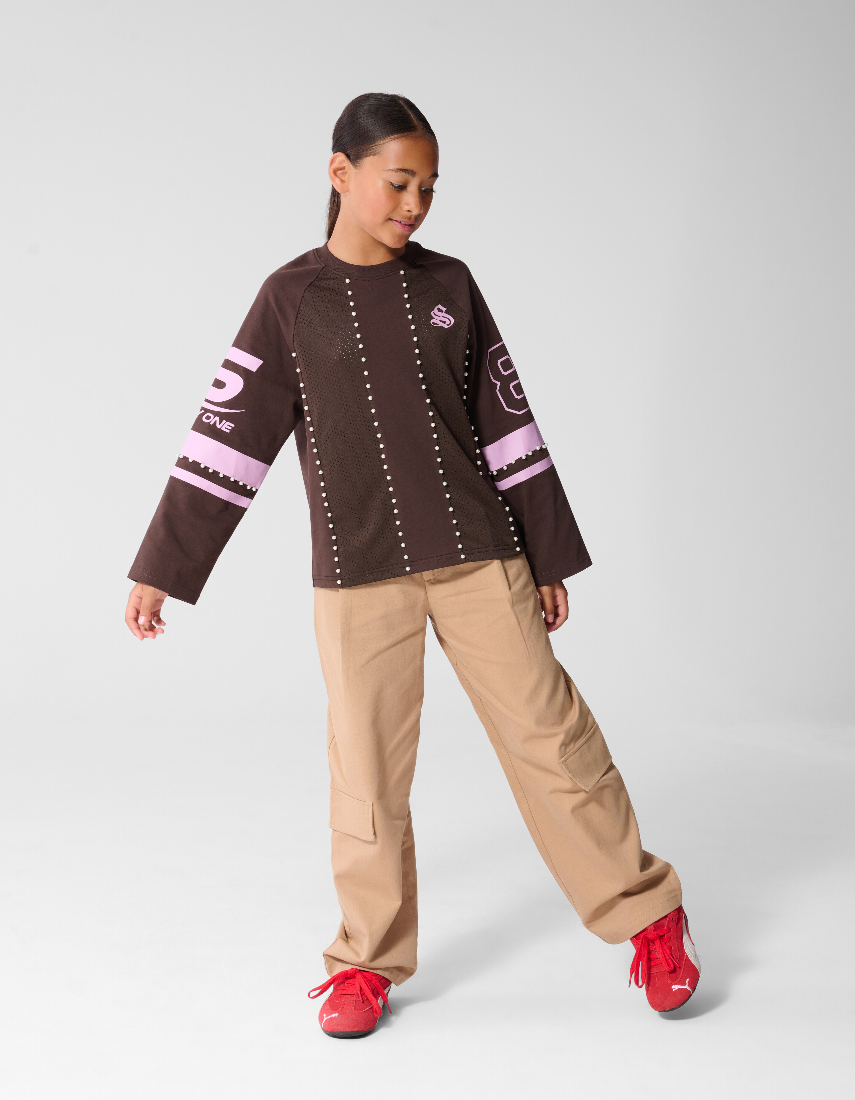 Perlen Mesh Longsleeve Dunkelbraun SHOEBY GIRLS