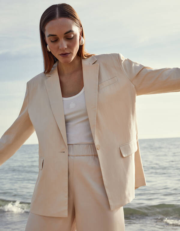 Satin Wide Leg Trousers Sand SHOEBY WOMEN