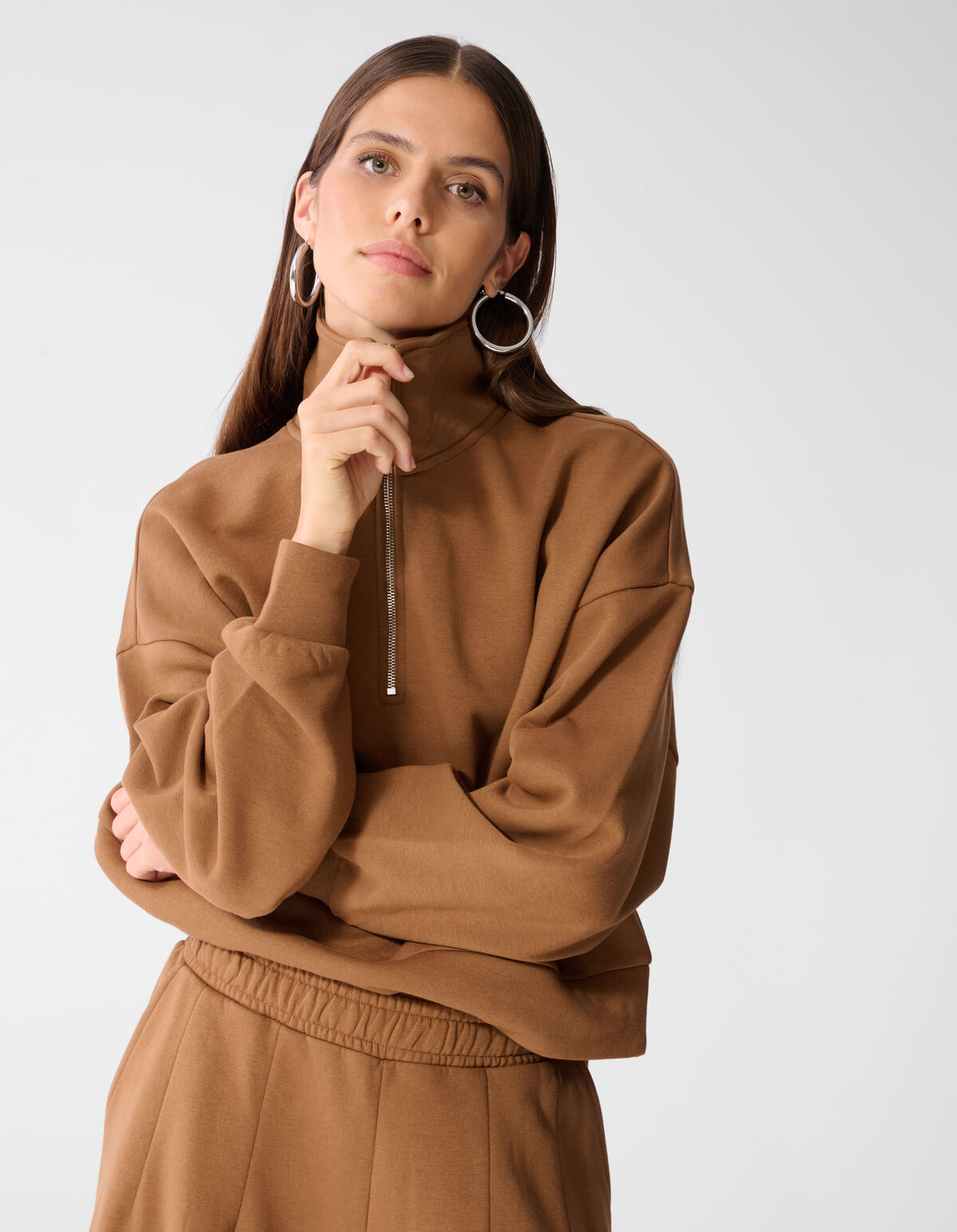 Oversized Zipper Pullover Braun SHOEBY WOMEN