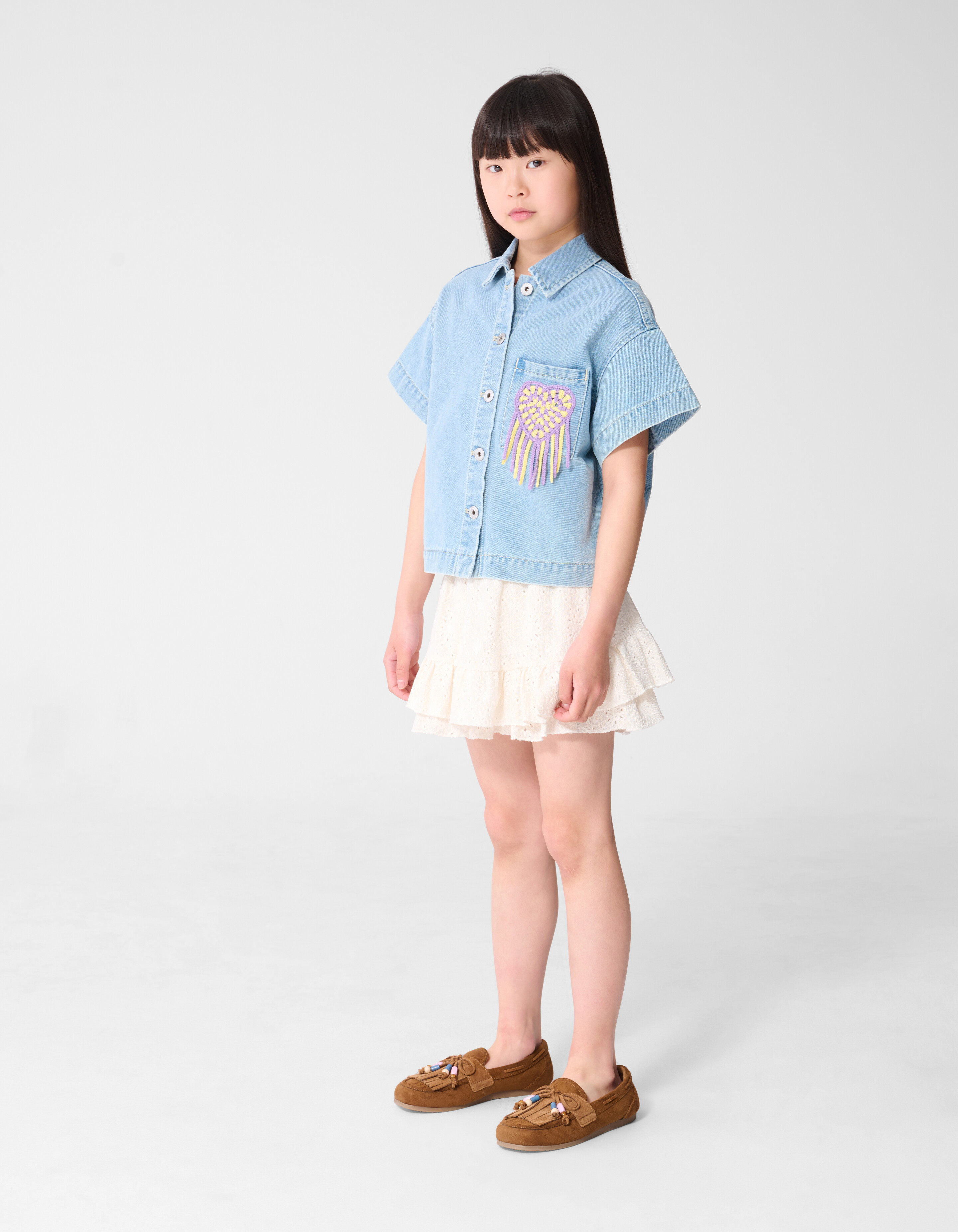 H&auml;kel-Jeansbluse Hellblau SHOEBY GIRLS