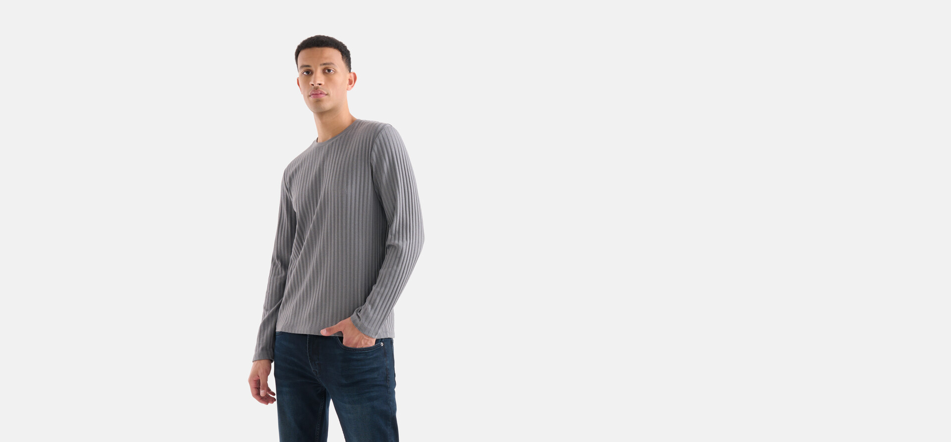 Rippen-T-Shirt Grau SHOEBY MEN