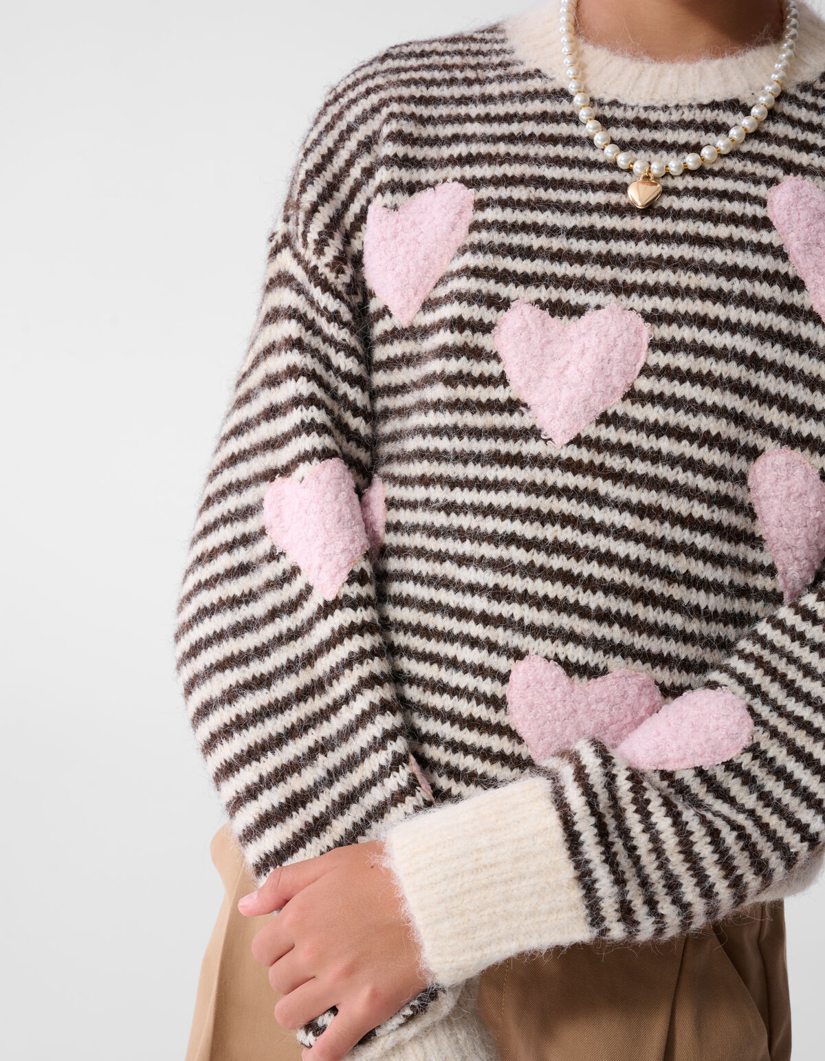 Gestreifter Heart Pullover Cremewei&szlig; SHOEBY GIRLS