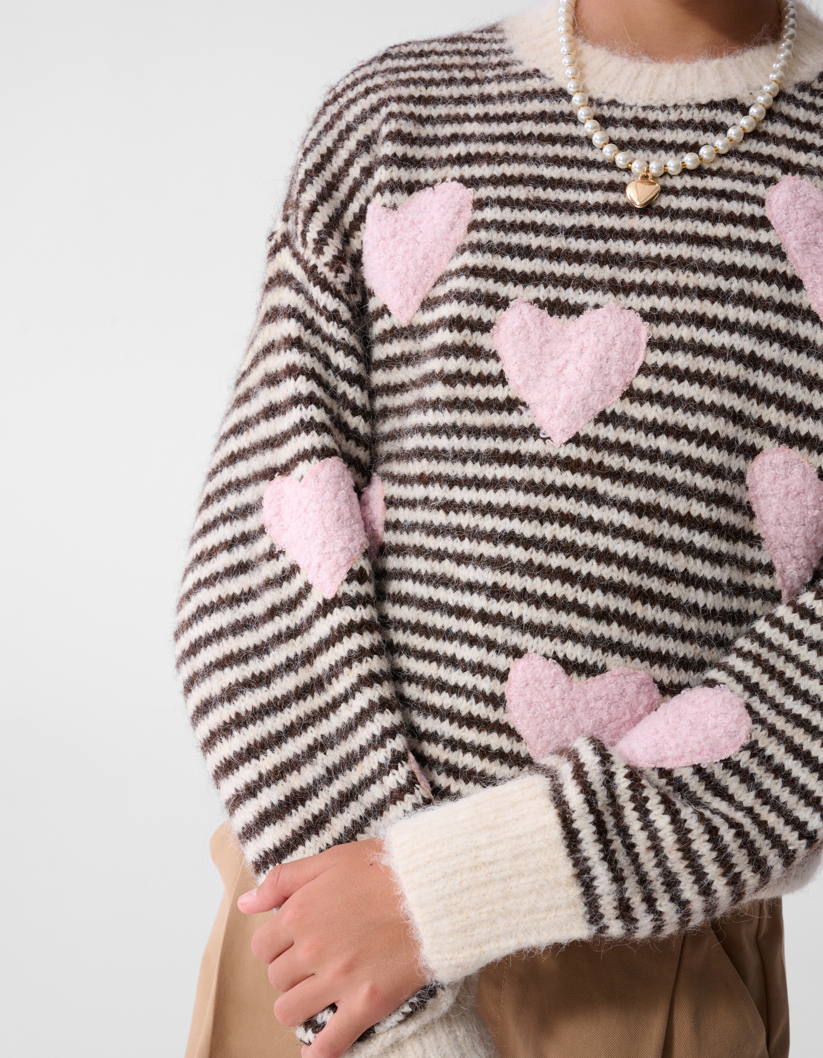 Gestreifter Heart Pullover Cremewei&szlig; SHOEBY GIRLS