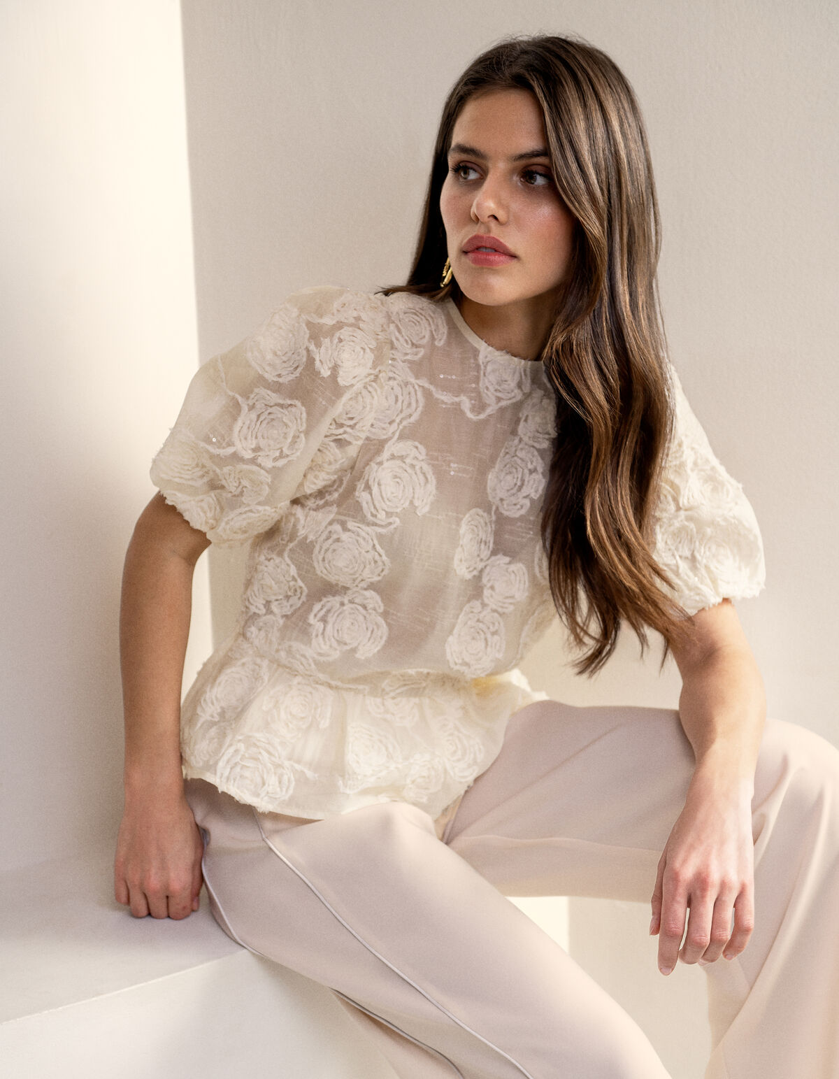 Geblümtes Pailletten-Top Off White SHOEBY WOMEN