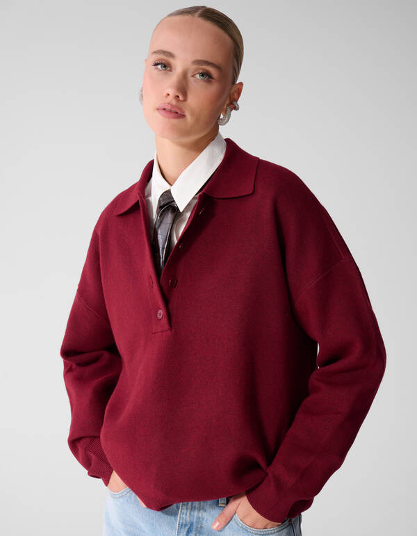 Oversized Polo Strickpullover Rot SHOEBY WOMEN