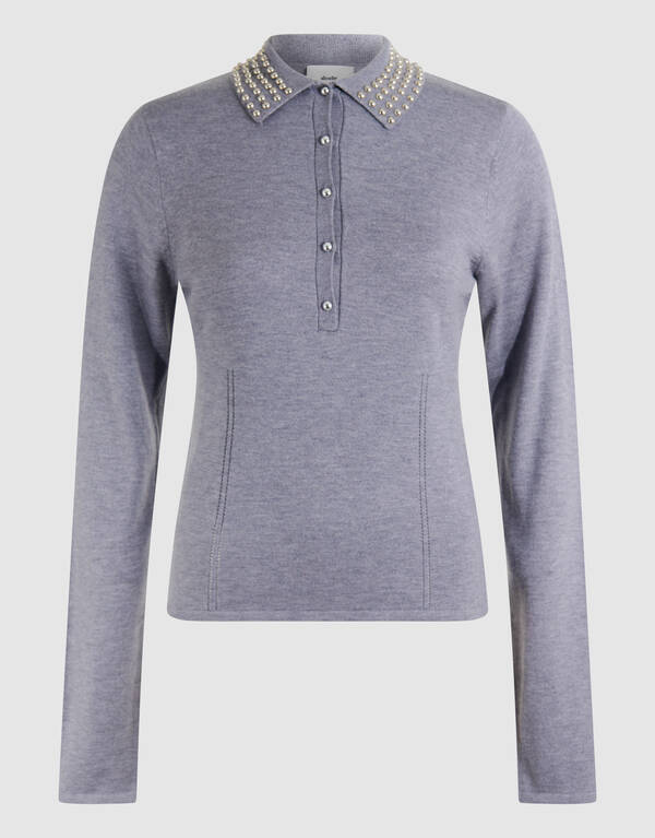 Strass-Strick-Polo Hellgrau SHOEBY WOMEN