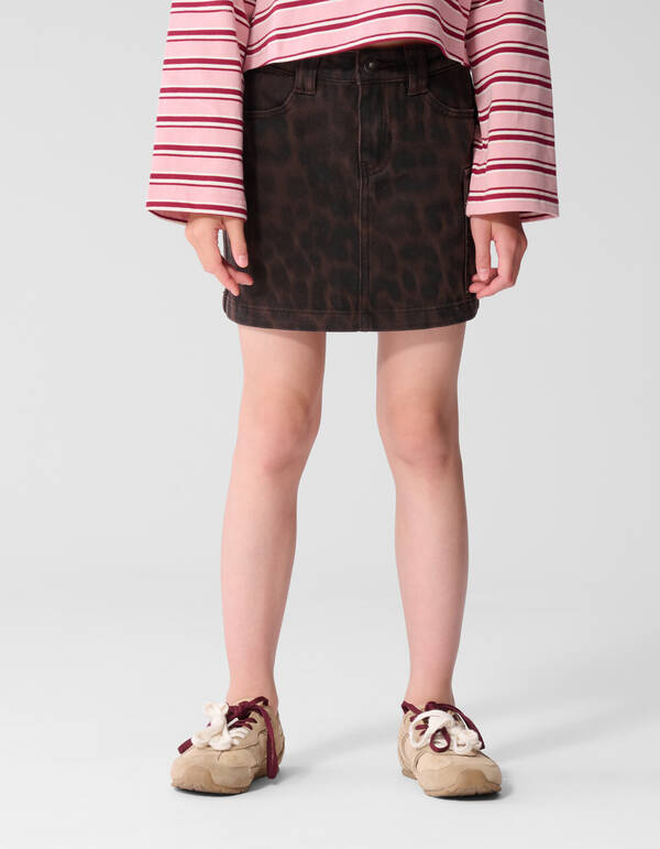 Rock aus Twill mit Leopardenmuster Braun SHOEBY GIRLS