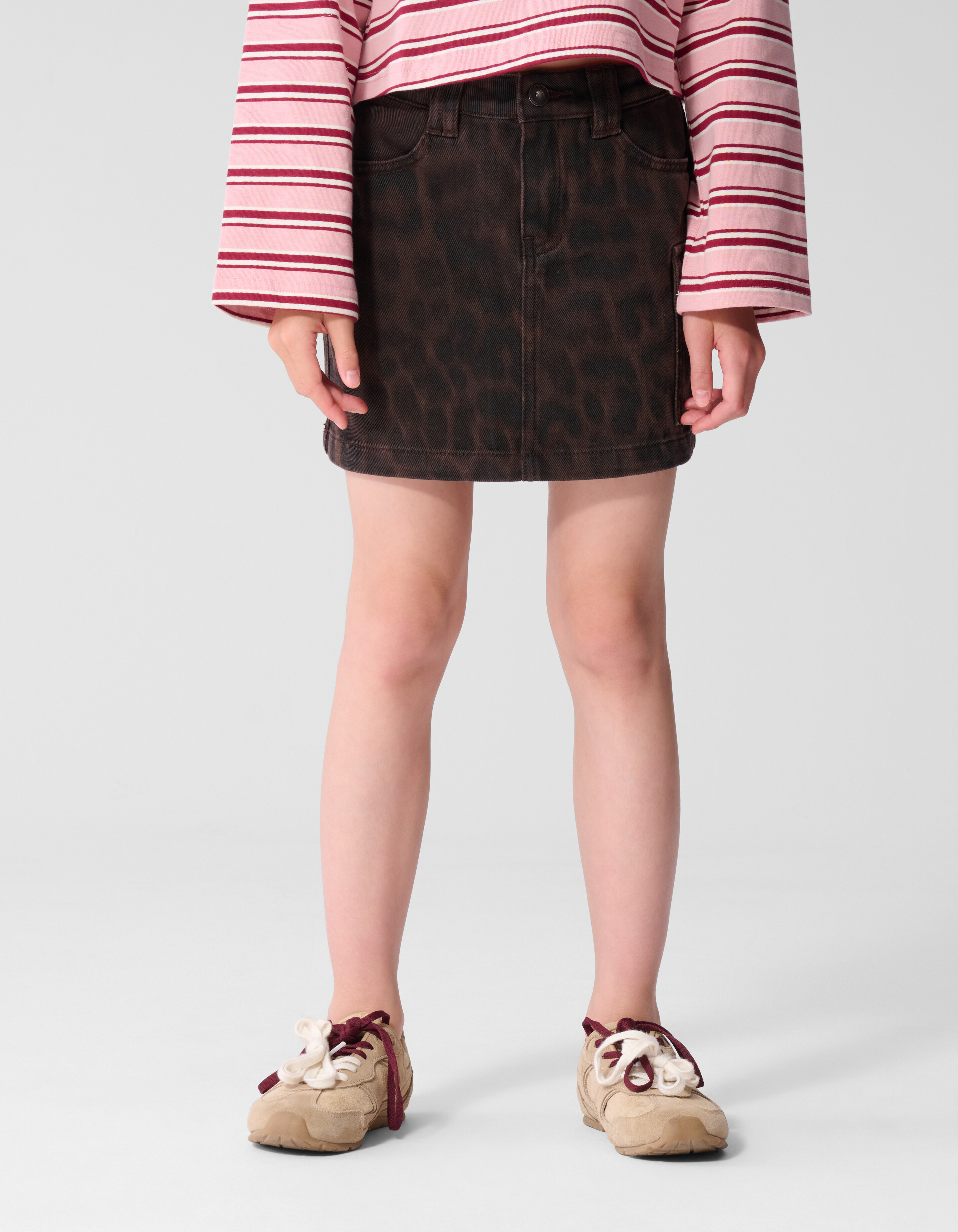 Rock aus Twill mit Leopardenmuster Braun SHOEBY GIRLS