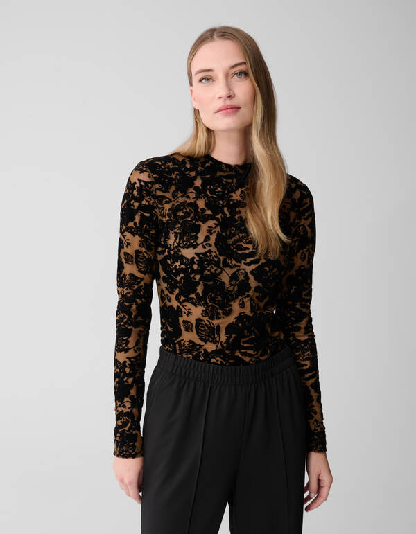 Rosen Flock Mesh Top Schwarz SHOEBY WOMEN