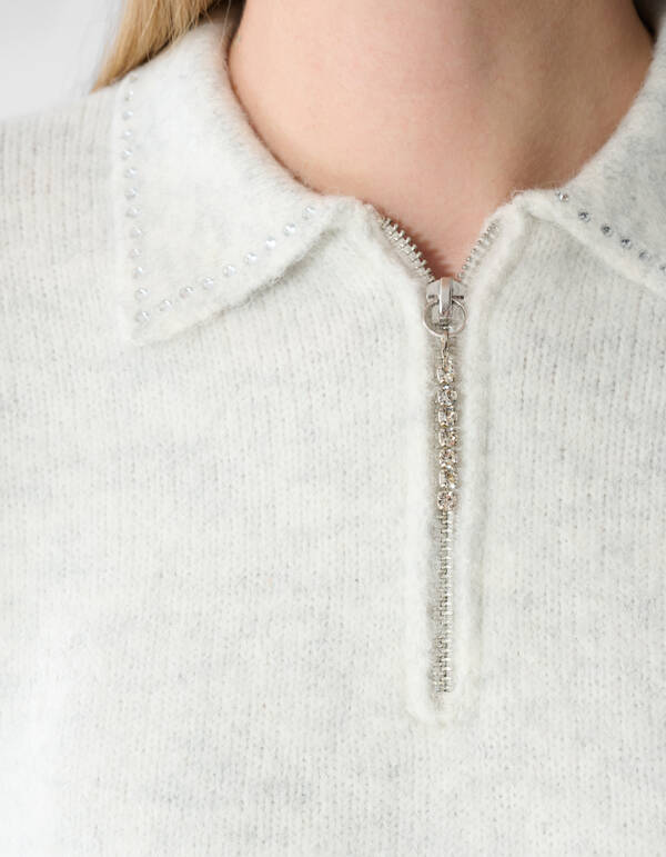 Zip Polo Strickpullover hellgrau SHOEBY WOMEN