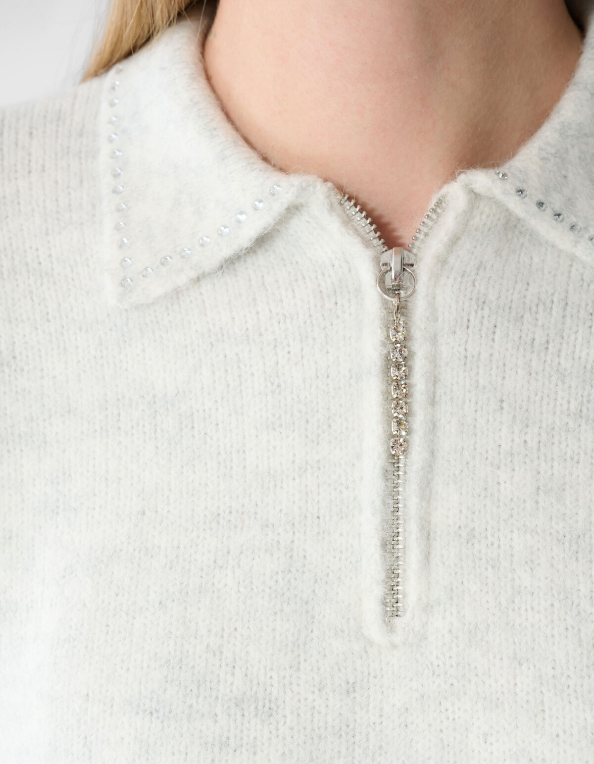 Zip Polo Strickpullover hellgrau SHOEBY WOMEN