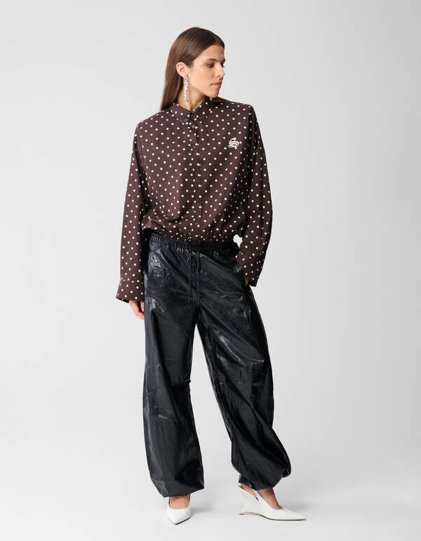 Dunkelbraune Bluse mit Polka-Dots SHOEBY WOMEN
