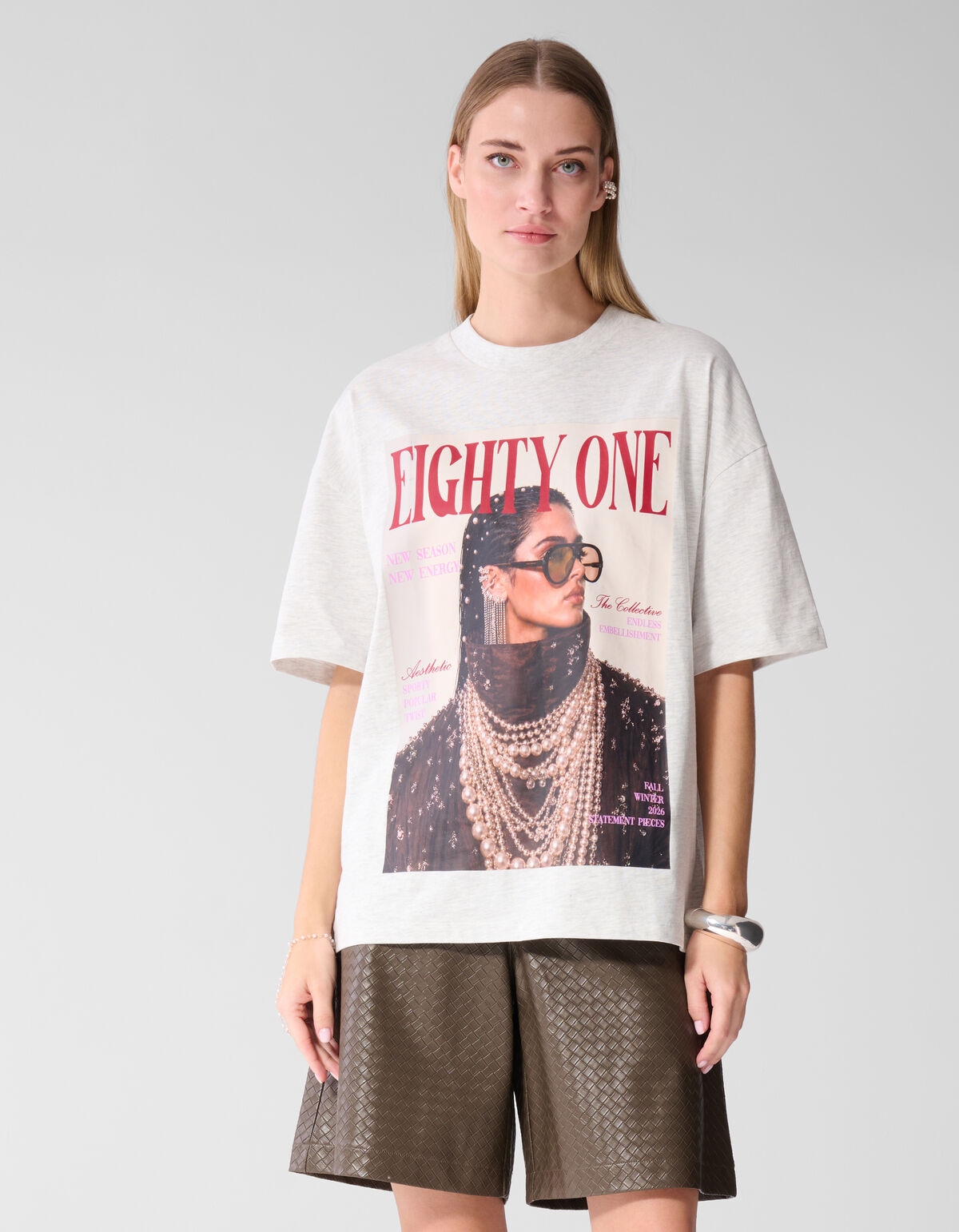 Oversized-T-Shirt mit Magazin-Motiv Hellgrau SHOEBY WOMEN