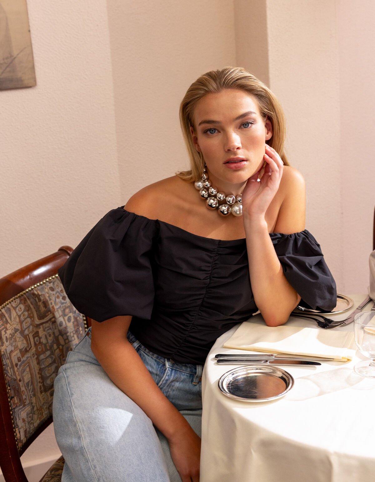 Gerafftes Off-Shoulder-Top Schwarz von Fred SHOEBY WOMEN