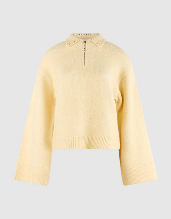 Zip Polo Strickpullover gelb SHOEBY WOMEN