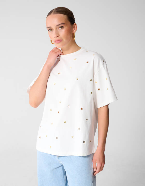 Oversized T-Shirt mit &Ouml;sen Wei&szlig; SHOEBY WOMEN