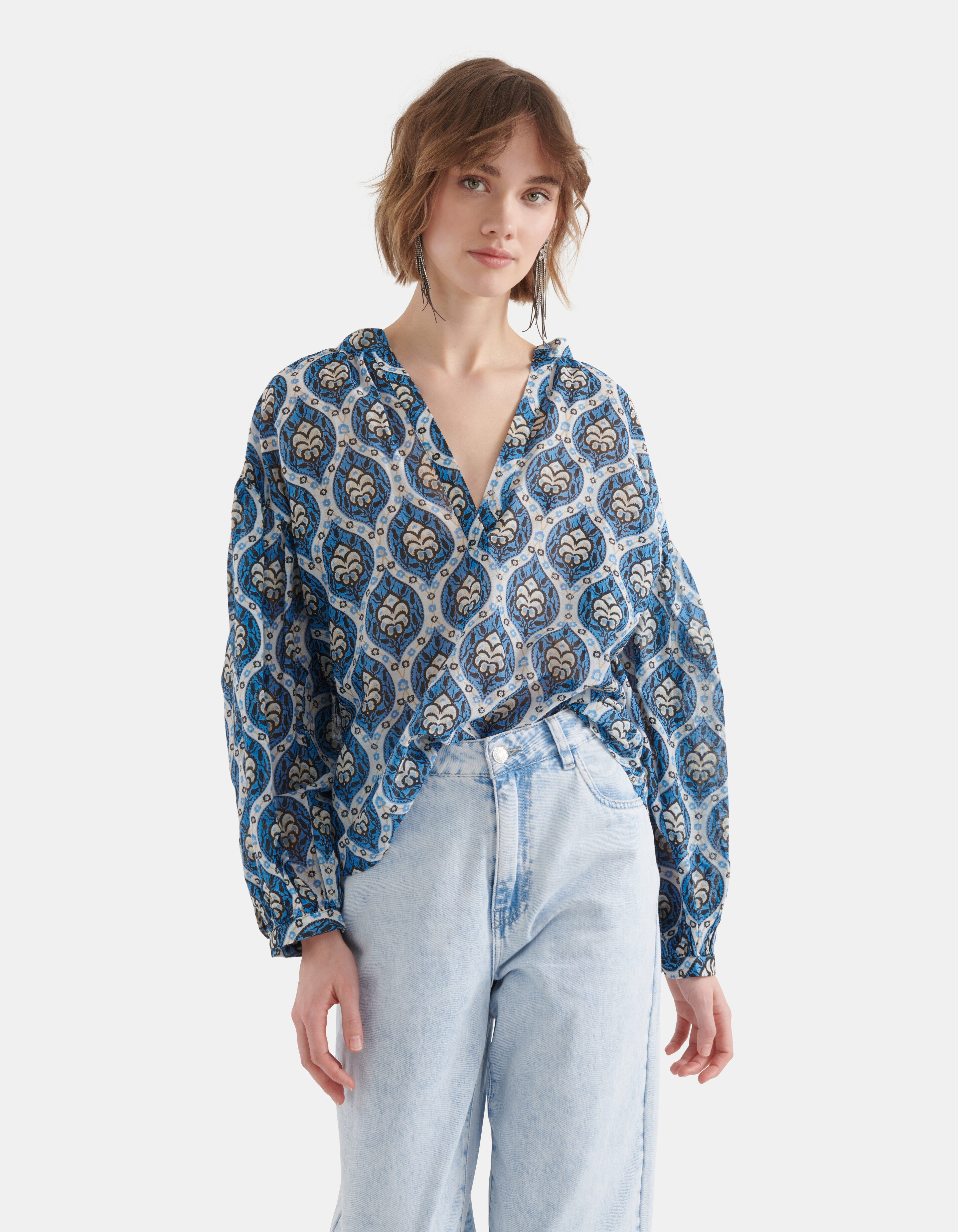Bedruckte Voile-Bluse Blau SHOEBY WOMEN