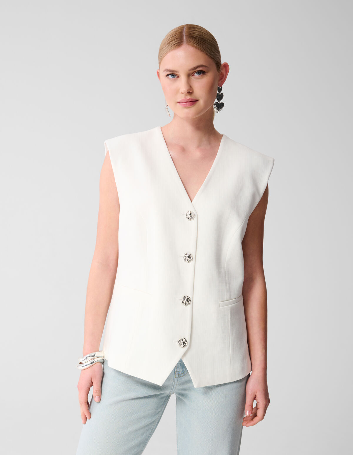 &Uuml;bergro&szlig;es Gilet Off White SHOEBY WOMEN