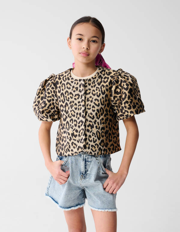 Leopard Puffärmel Blazer Hellbraun SHOEBY GIRLS