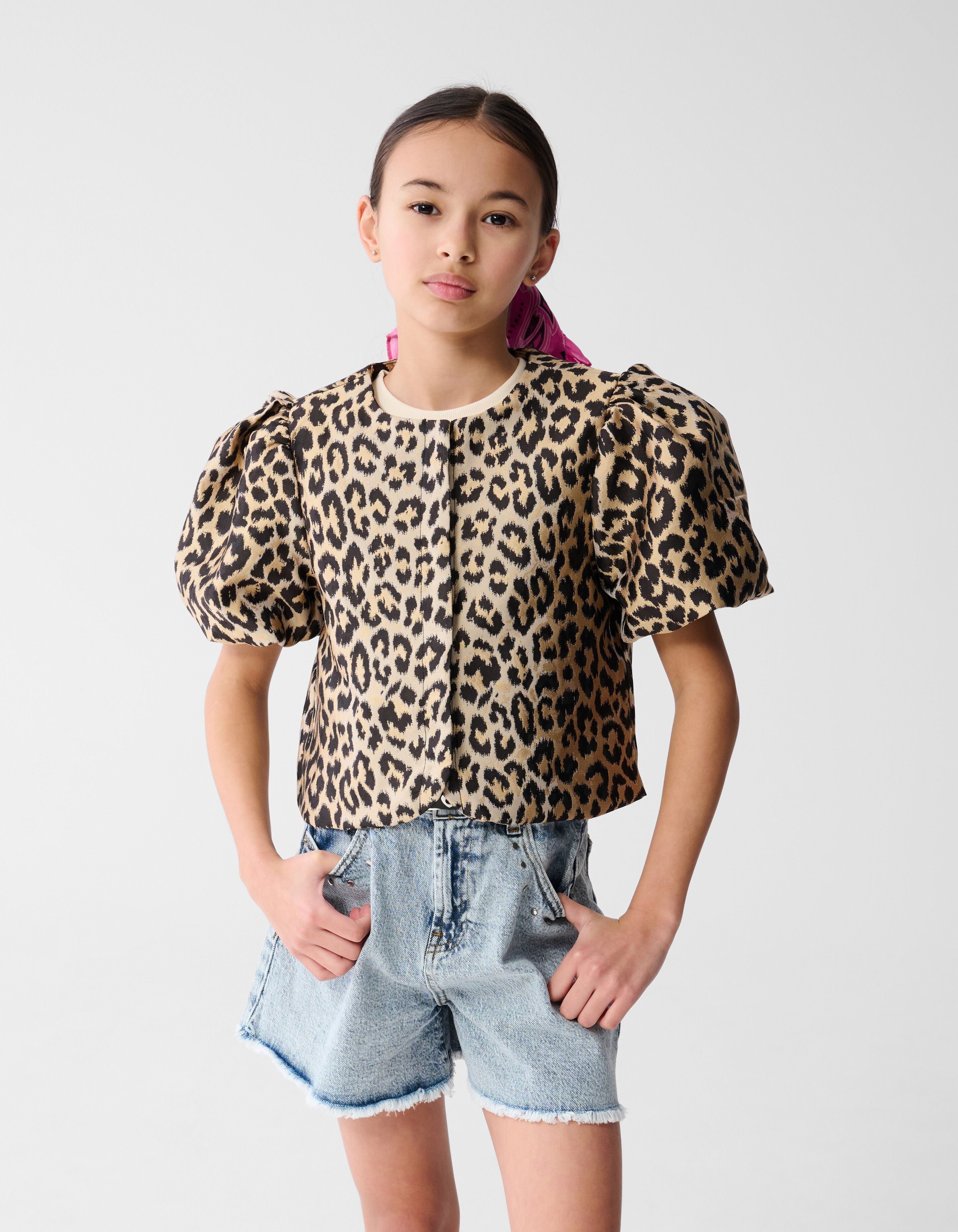 Leopard Puffärmel Blazer Hellbraun SHOEBY GIRLS