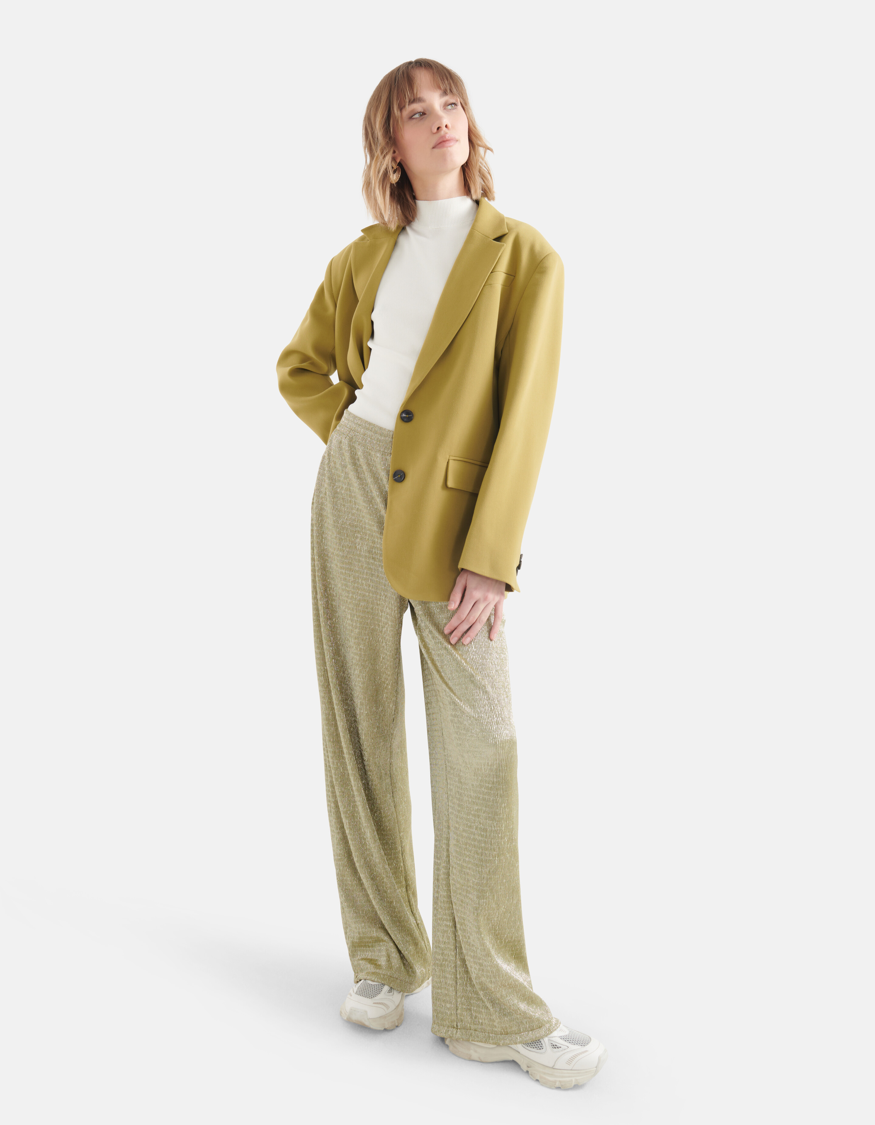 Crinkle-Lurex-Hose Lindgrün SHOEBY WOMEN