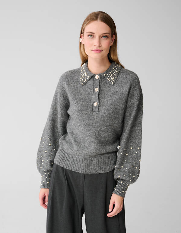 Perlenstrickpullover Grau SHOEBY WOMEN