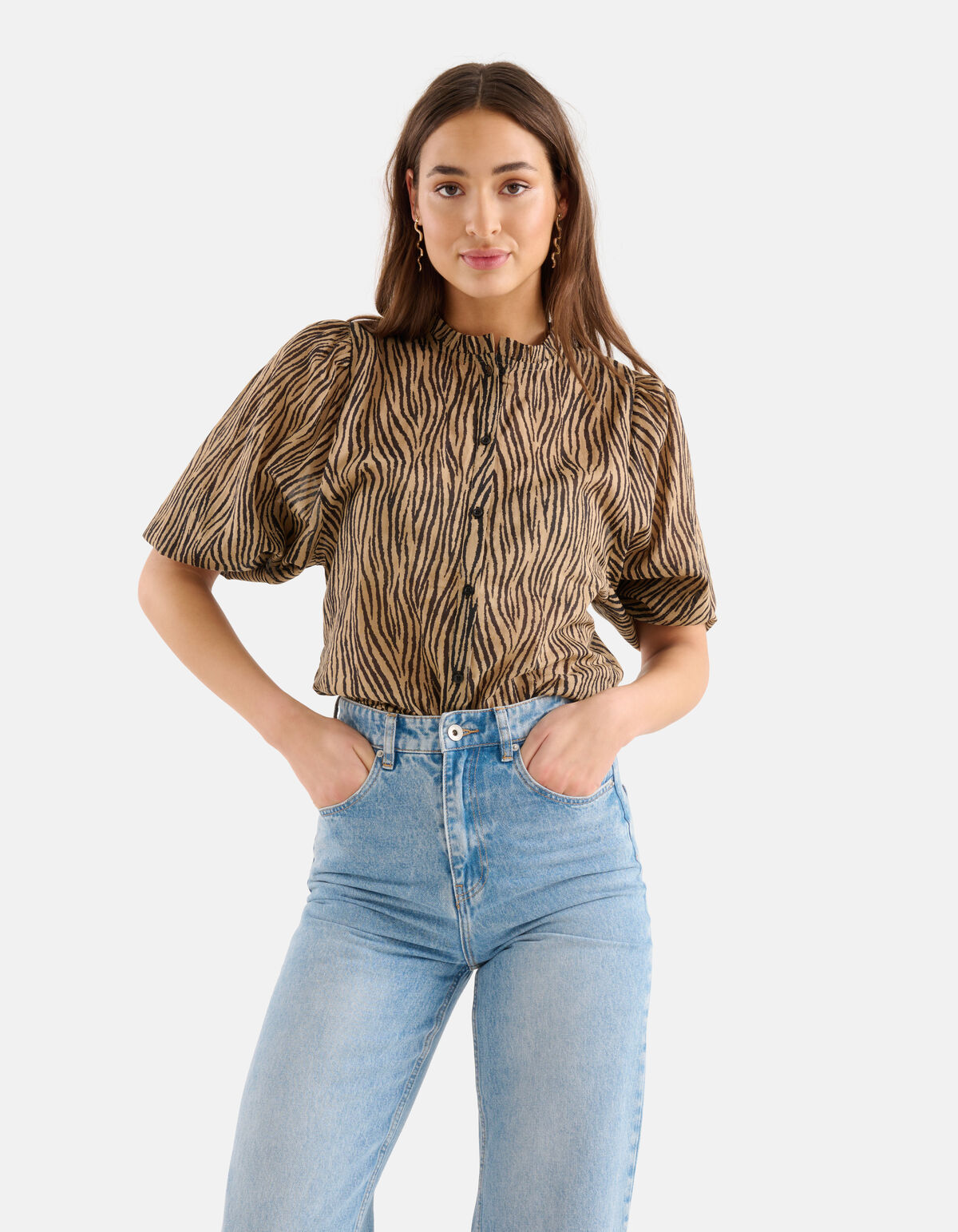 Zebra-Voile-Bluse Braun SHOEBY WOMEN