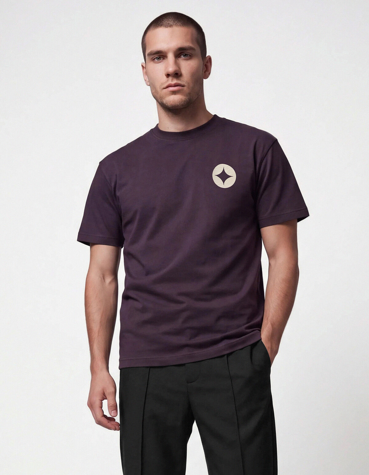 Crinkle Print T-Shirt Dunkellila SHOEBY MEN