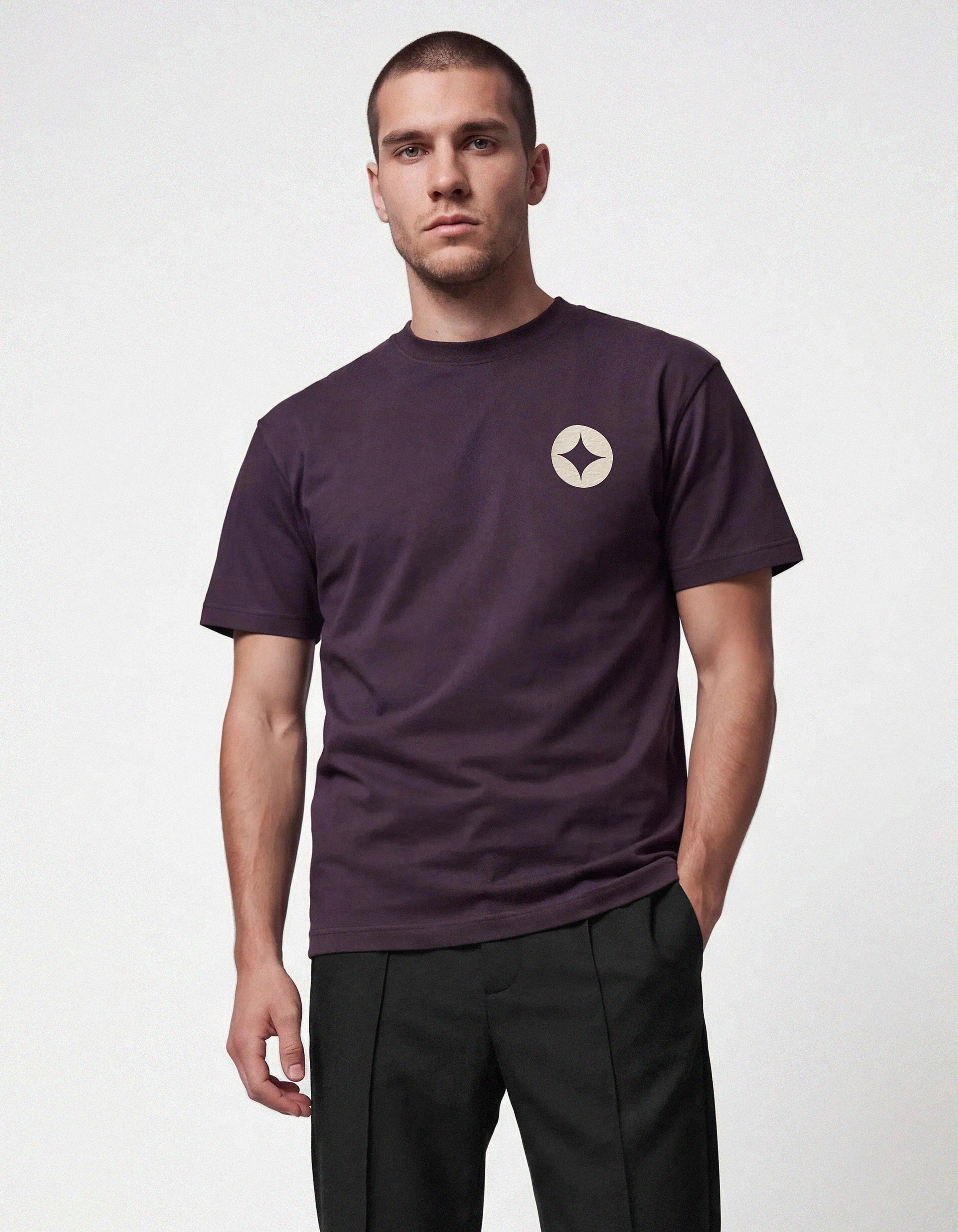 Crinkle Print T-Shirt Dunkellila SHOEBY MEN