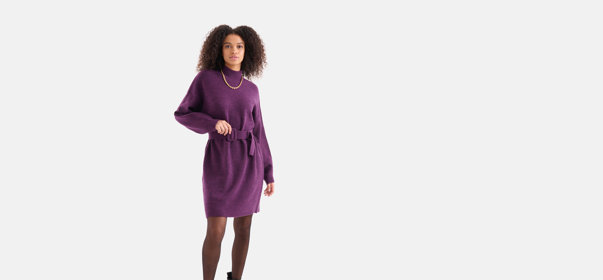 Pulloverkleid mit Gürtel Dunkellila SHOEBY WOMEN