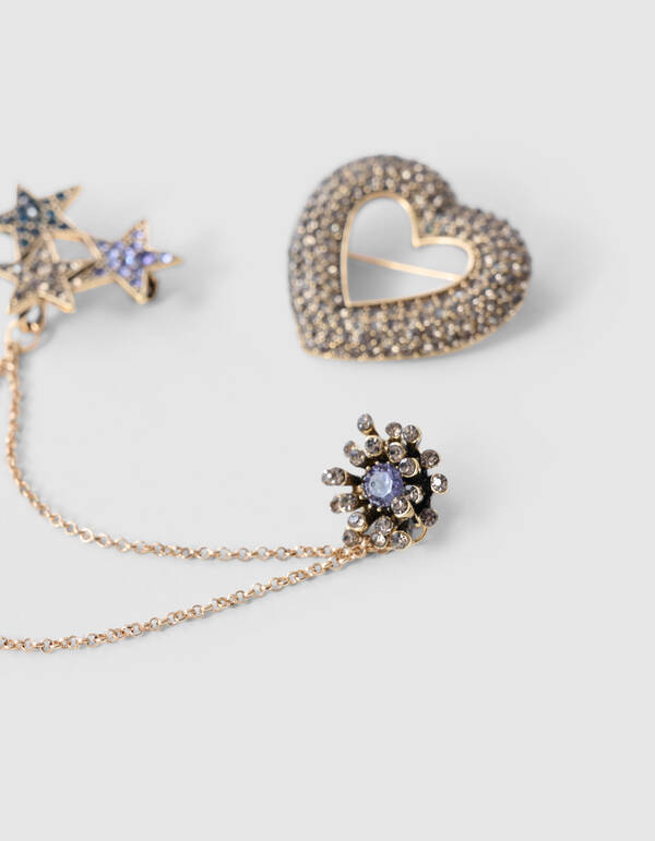 Herz Strass Brosche Set Gold SHOEBY ACCESSOIRES