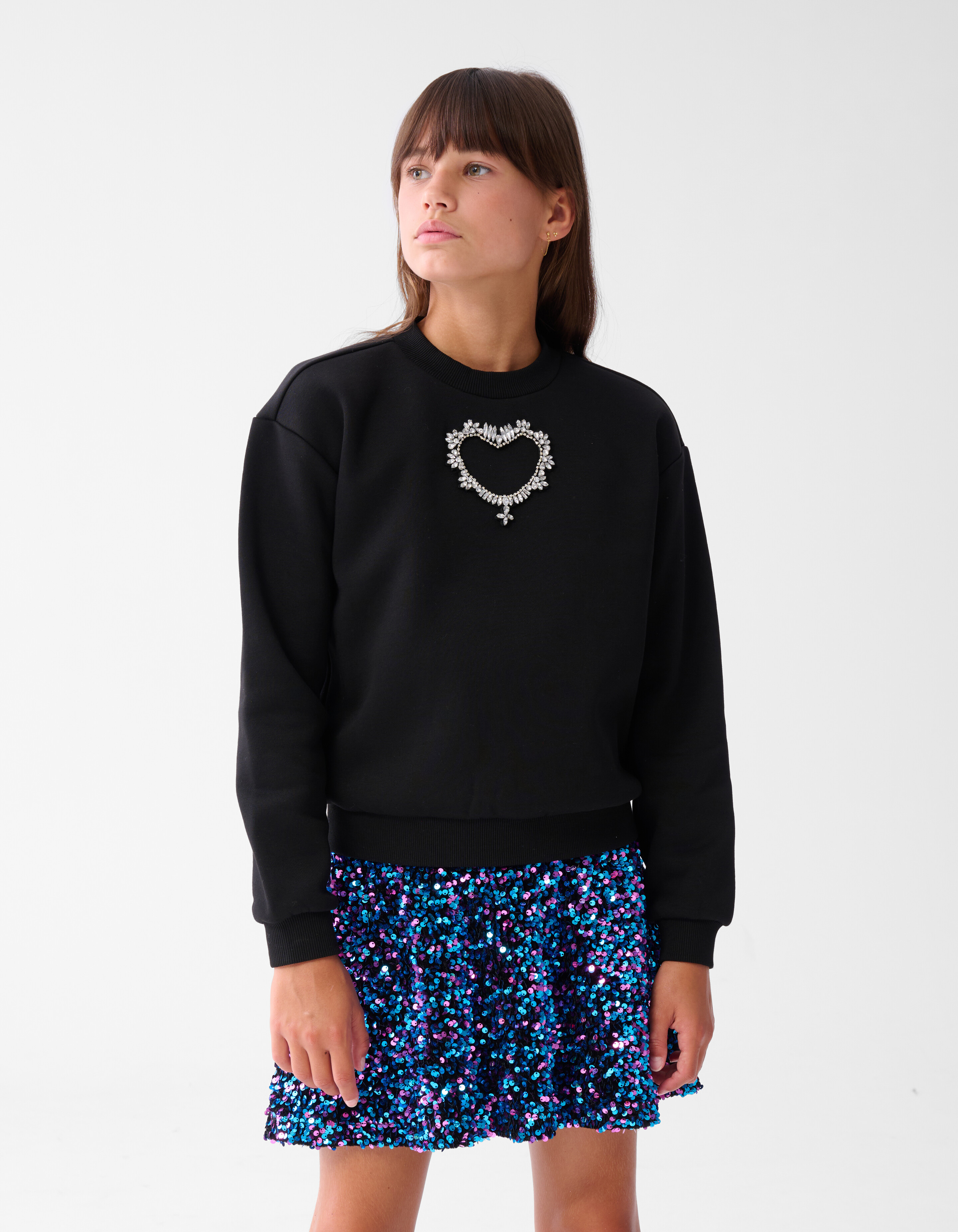 Strass Herz Pullover Schwarz SHOEBY GIRLS