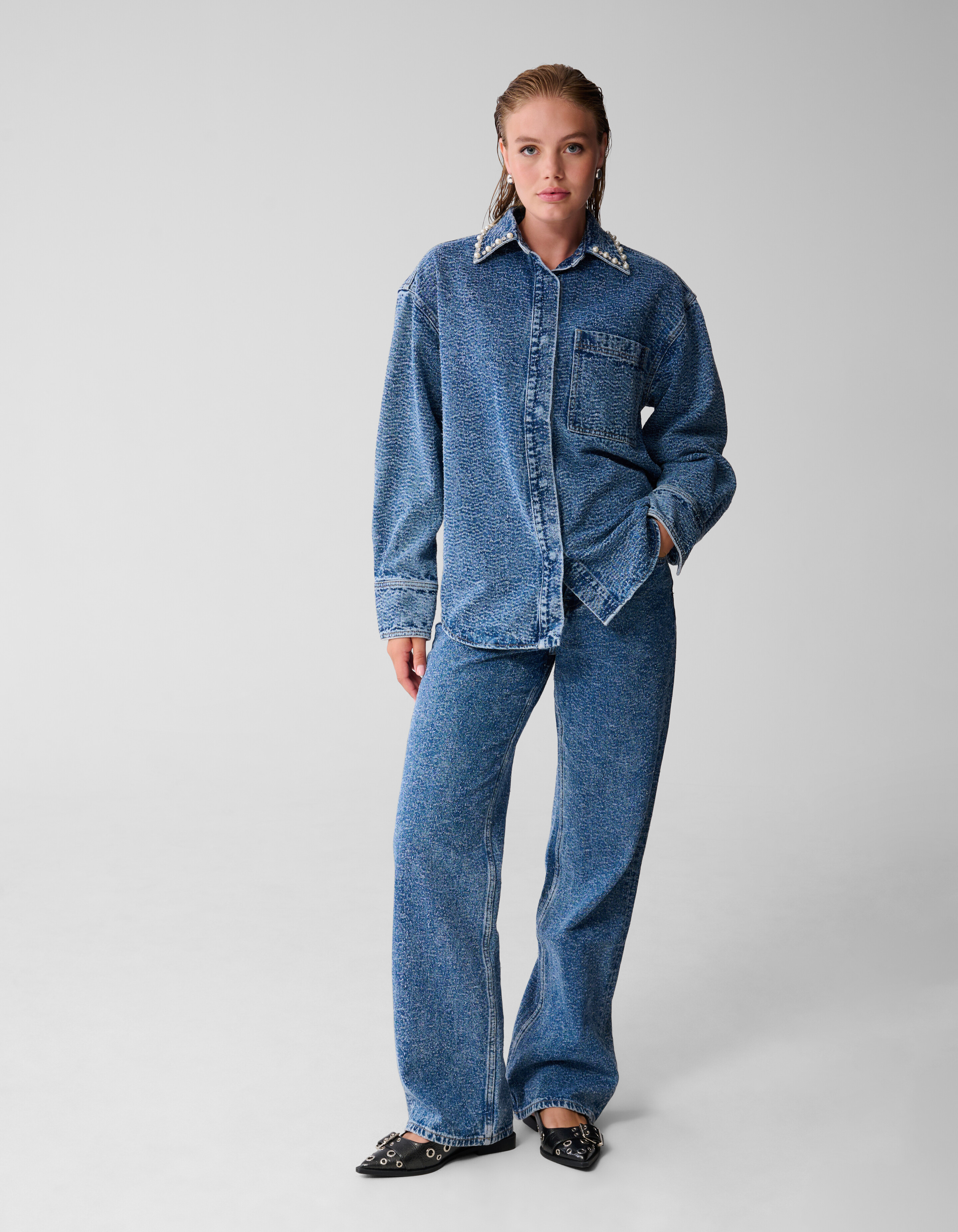 Strukturierte Jeansbluse Blau SHOEBY WOMEN