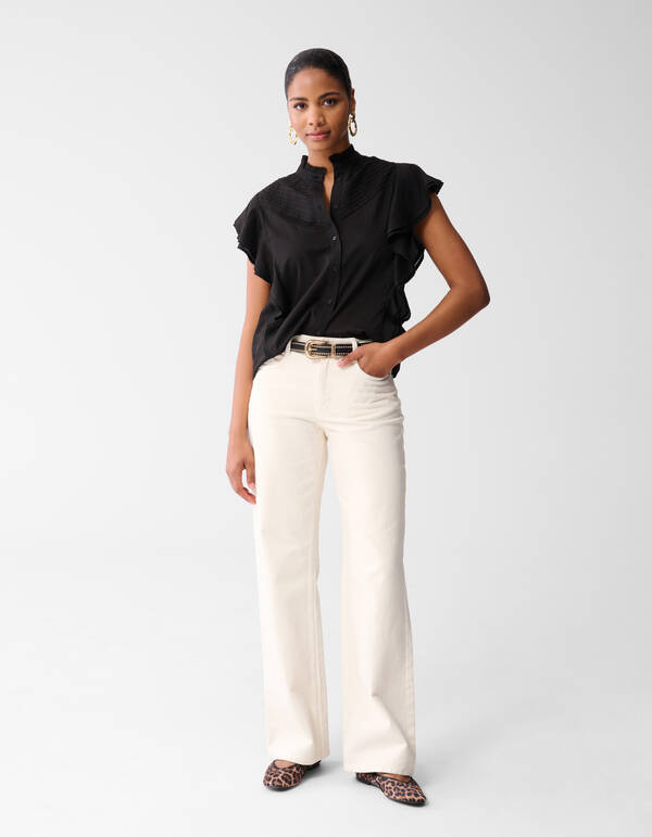 Pintuck-Rüschen-Top Schwarz SHOEBY WOMEN