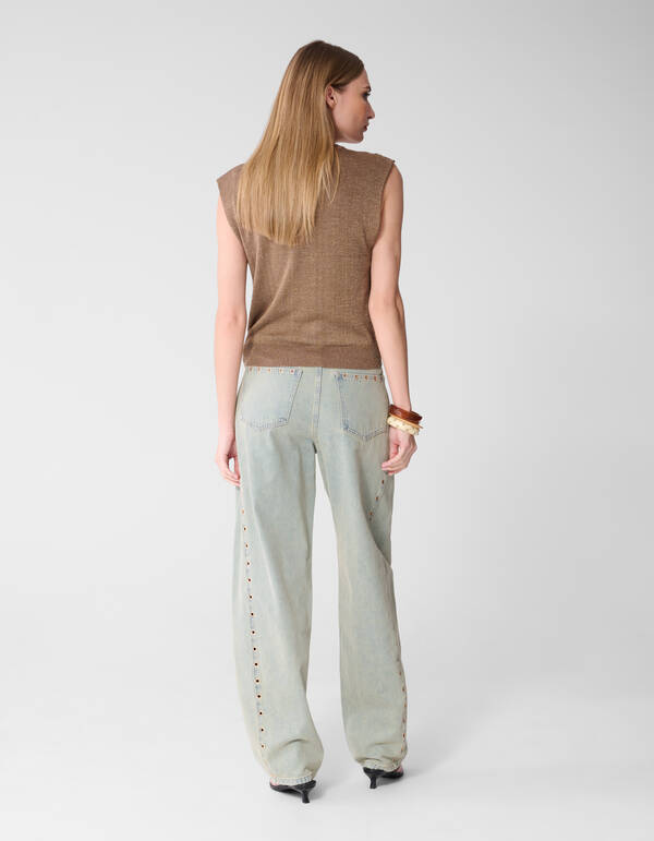 Glitzer-V-Ausschnitt-Top Braun SHOEBY WOMEN