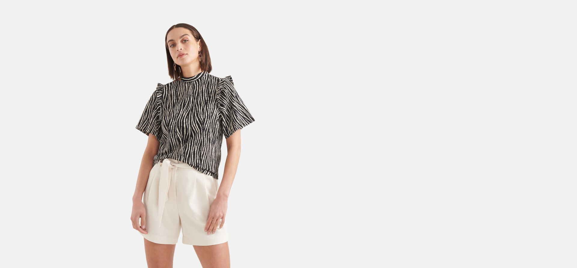 Crinkle Top mit Zebramuster Schwarz SHOEBY WOMEN