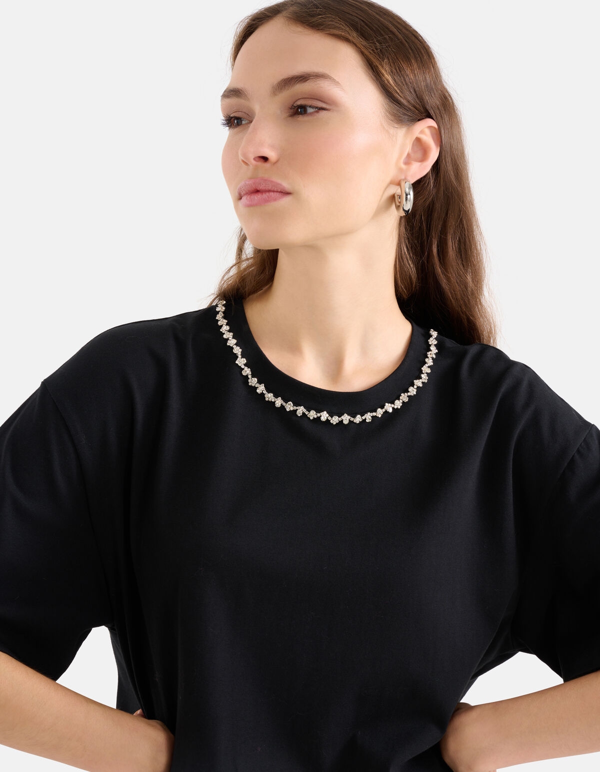 Strass-Ketten-T-Shirt Schwarz SHOEBY WOMEN