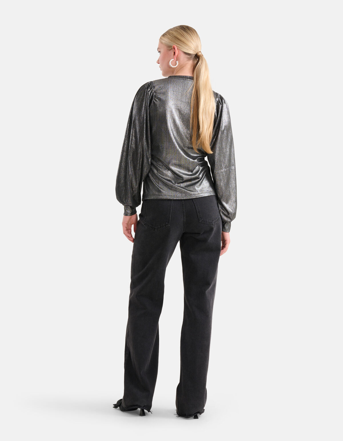 Glitzer-Langarmtop Schwarz SHOEBY WOMEN