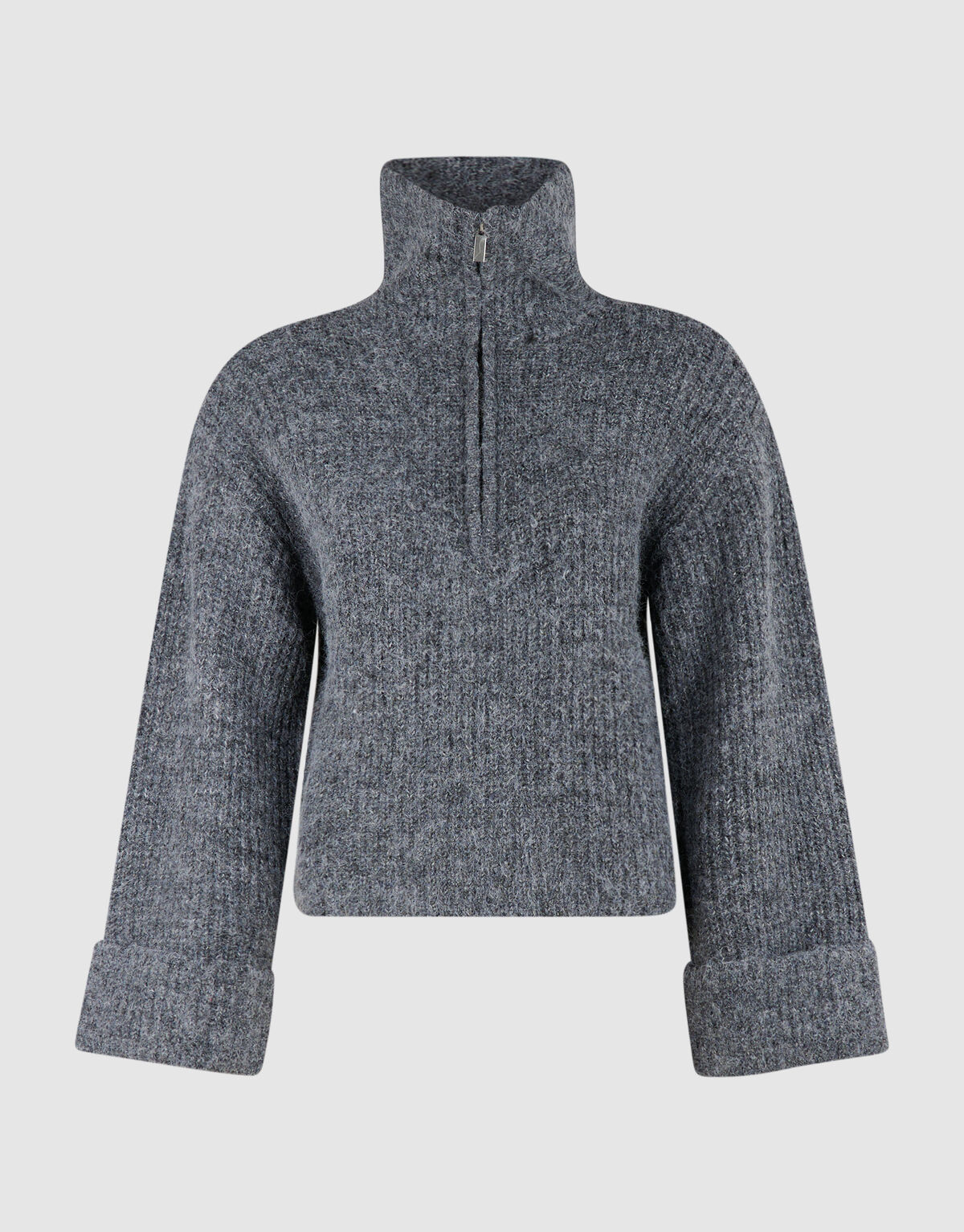 Zip Collar Strickpullover Grau SHOEBY WOMEN