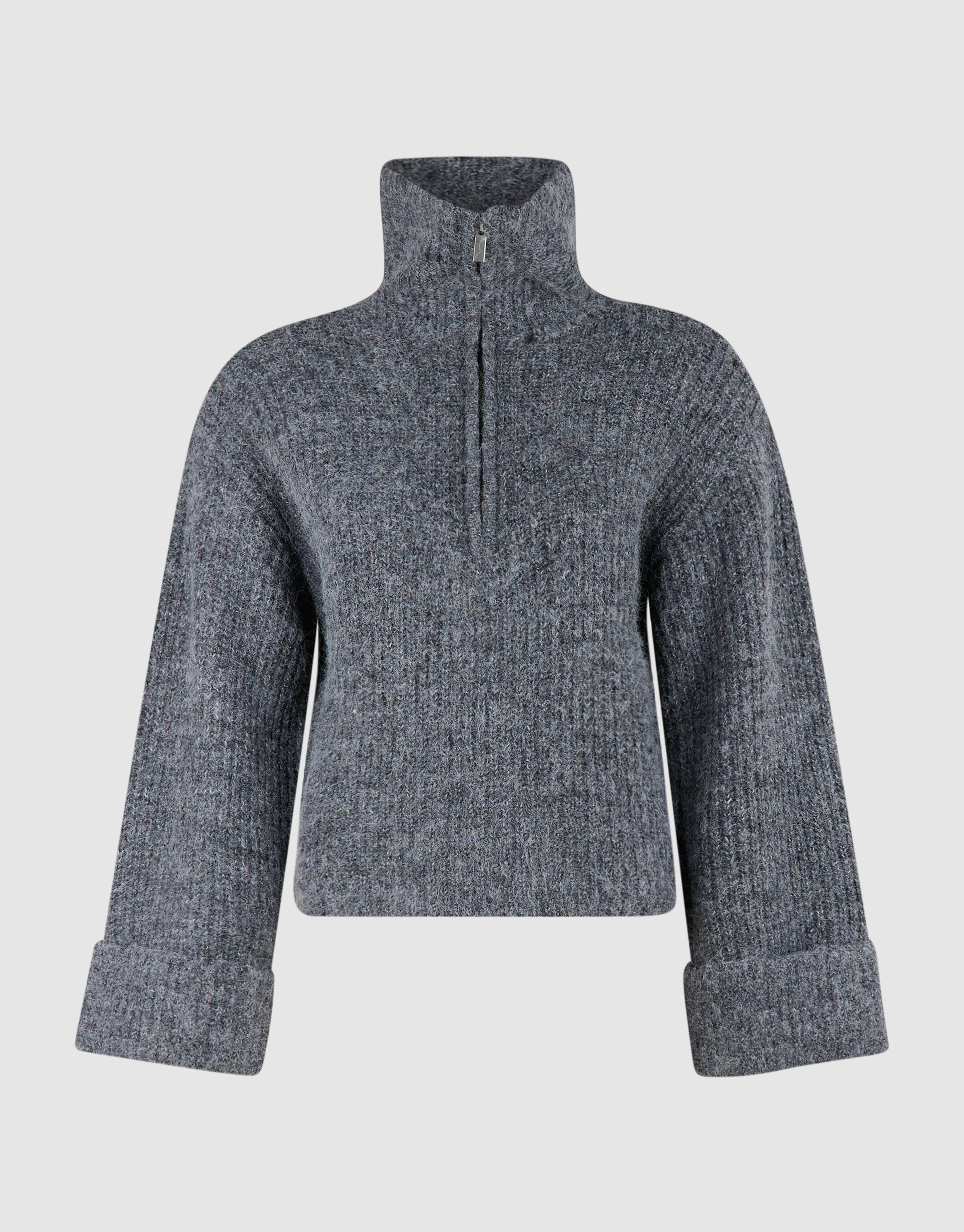 Zip Collar Strickpullover Grau SHOEBY WOMEN