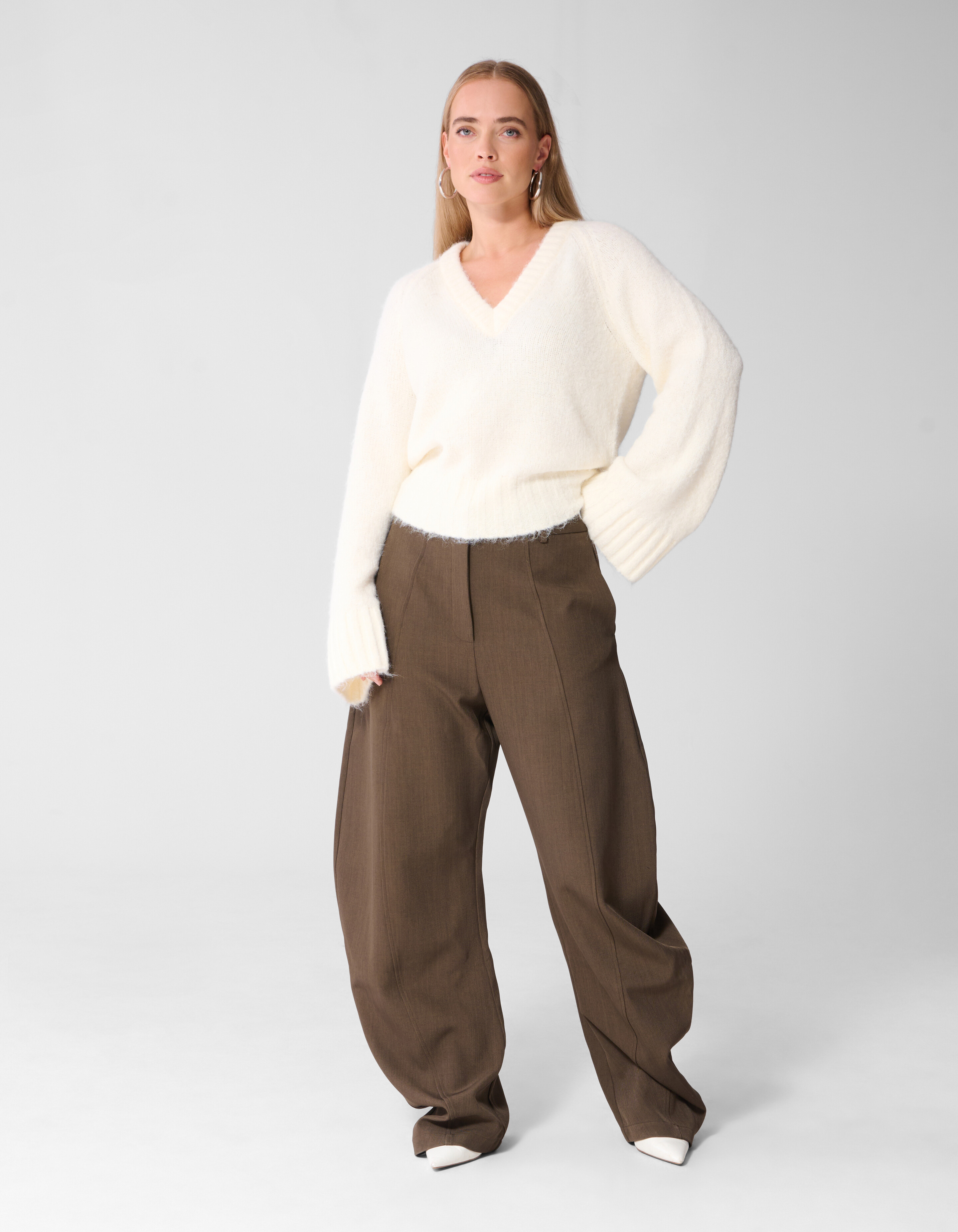 Oversized V-Ausschnitt Strickpullover Wei&szlig; SHOEBY WOMEN